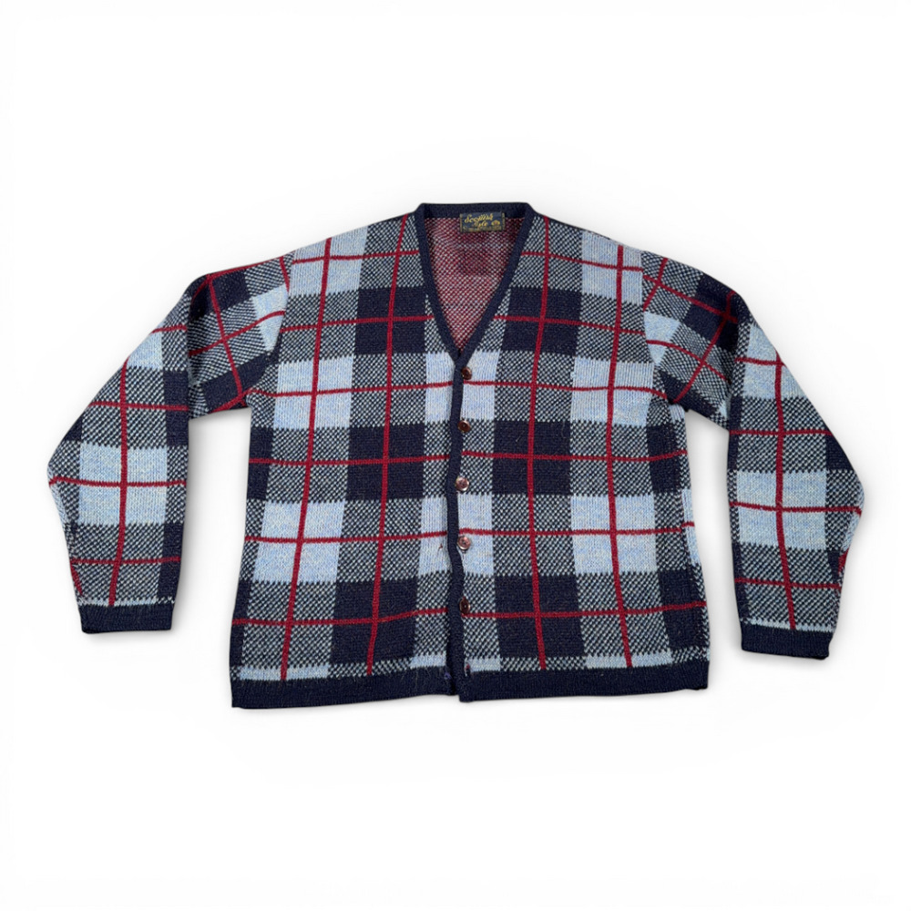 Vintage Scottish Isle Sweater Adult MEDIUM Blue Cardigan Mohair Kurt Cobain 60s